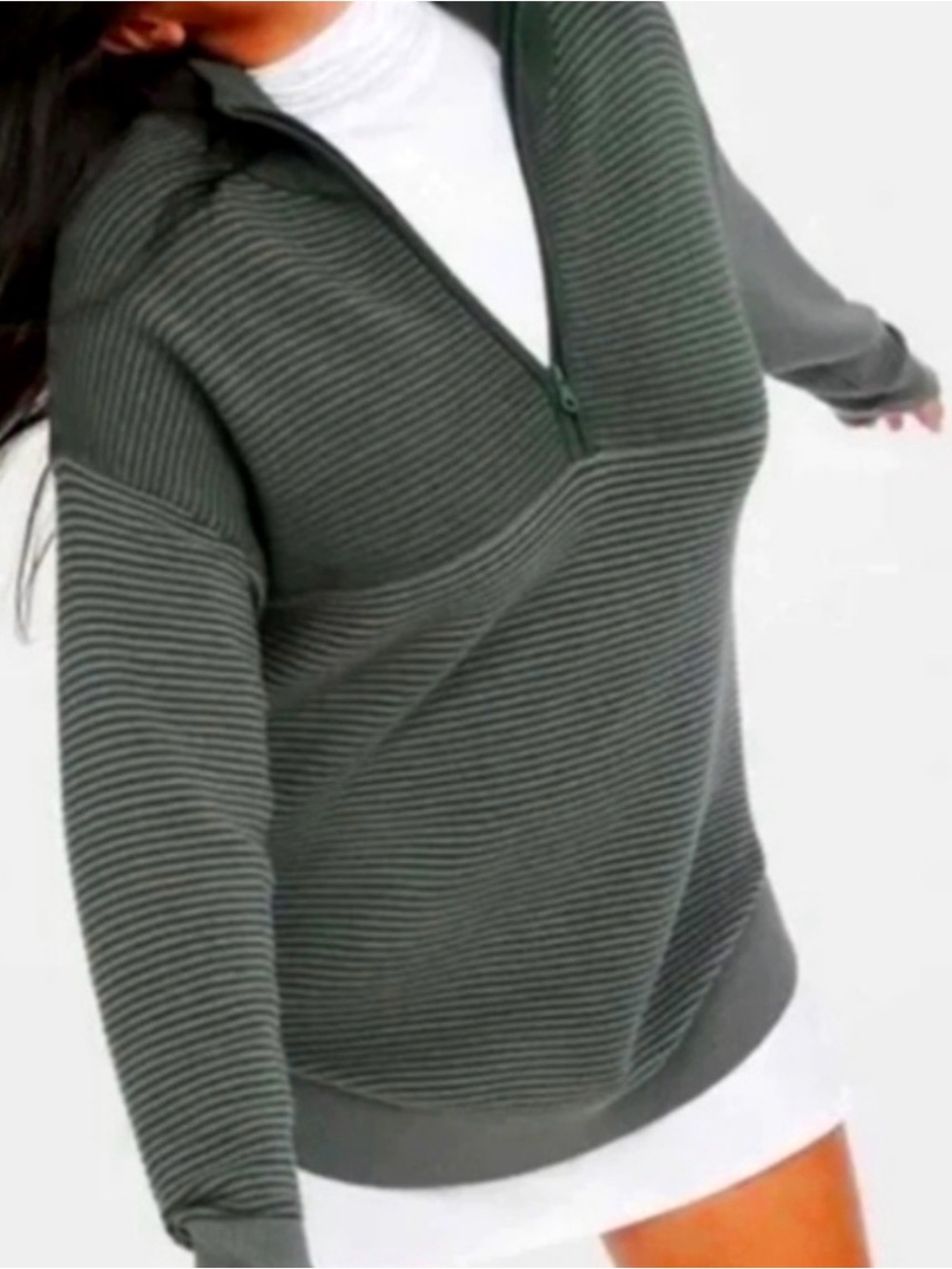 aerie Dark Green Ribbed Half-Zip Pullover Sweater